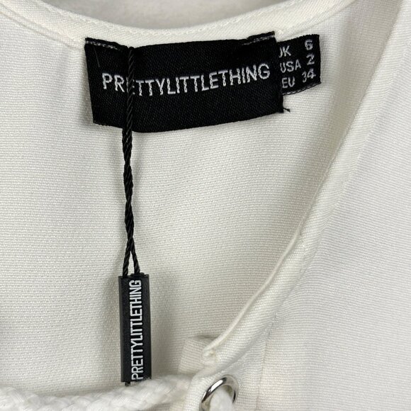 PLT WOMENS TOP SIZE 2 CREAM WOVEN LACE UP PLUNGE DETAIL LONG SLEEVE SEXY TOP NWT - Picture 4 of 12